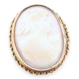 Pretty Vintage 18k Yellow Gold Delicate Pink Cameo Brooch 6.4g