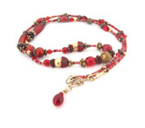 Gorgeous Handmade Red Gem & Glass Beads 14ct Gold Delicate Necklace Length 44cm
