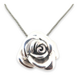 Stunning Vintage Sterling Silver Large Naturalistic Style Rose Pendant 21.5g