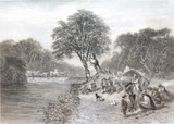 c1873 ORIGINAL STEEL ENGRAVING “DIGGERS ON THE ROAD TO A RUSH”, S PROUT SKETCH.