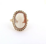 Vintage 14ct Yellow Gold Cameo Carved Shell Portrait Ring Size L 4.2g