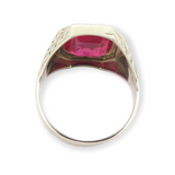 Antique Art Deco 14k White Gold BPOE Engraved Synthetic Ruby Ring Size R1/2