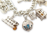 Vintage Sterling Silver English Curb Bracelet with Stunning Charms 20cm 93.8g