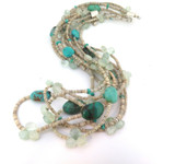 Beautiful Turquoise Aquamarine Briolette Agate Beaded Sterling Silver Necklace