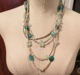 Beautiful Turquoise Aquamarine Briolette Agate Beaded Sterling Silver Necklace