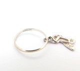 Dainty Sterling Silver Wishbone Shaped Ring & Dangling Ballet Slipper Size M1/2