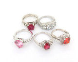 Job Lot of Sterling Silver & Plated Metal Rings x 5 CZs Assorted Colours 23.9g