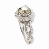 A 1.62ct Yellow / Green Diamond Halo 14ct white Gold Ring Size M Val $20720