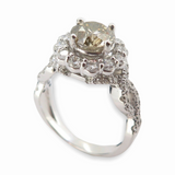 A 1.62ct Yellow / Green Diamond Halo 14ct white Gold Ring Size M Val $20720