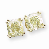 A Pair Of Cushion Cut Diamond Set 18k Gold Stud Earrings 4.05 cttw Val $35290