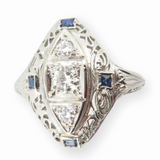 Vintage 0.20cttw Diamond & Sapphire 18ct Gold Plaque Ring Size N 1/2 Val $3420