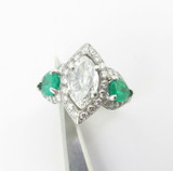 Handmade Platinum 1.17ct Marquise Cut Diamond & Emerald Ring Size M Val $24780