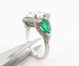 Handmade Platinum 1.17ct Marquise Cut Diamond & Emerald Ring Size M Val $24780