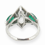 Handmade Platinum 1.17ct Marquise Cut Diamond & Emerald Ring Size M Val $24780