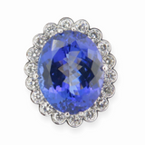 16.2ct Violet Blue Tanzanite & 1.43ct VS Diamond Halo 18ct Gold Ring Val $42700