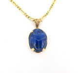 Beautiful Handmade 18ct Gold & Lapis Lazuli Scarab Necklace Egyptian Style 20g