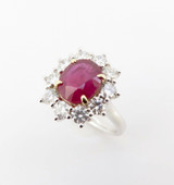 Natural 3.40ct Ruby & 1.80ct Diamond Halo 18ct White Gold Ring SzN1/2 Val $27200