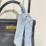 Hermes Blue Patterned Twilly Scarf with Box