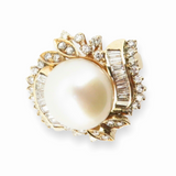 Vintage 18ct Gold 12mm South Sea Pearl & Diamond Cocktail Ring Sz N1/2 Val $7990