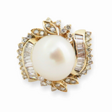 Vintage 18ct Gold 12mm South Sea Pearl & Diamond Cocktail Ring Sz N1/2 Val $7990