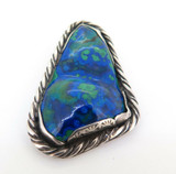 Striking Azurite & Malachite Carving Decorative Sterling Silver Pendant 29.7g