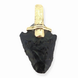 Vintage 14ct Yellow Gold Handmade Black Obsidian Arrowhead Pendant 11.4g