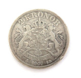 1907 KING OSCAR SWEDEN 2 KRONOR. .800 SILVER.