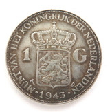 1943 NETHERLANDS 1 GULDEN COIN .720 SILVER