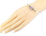 Pretty Faceted Oval Amethyst 9 x 7mm Sterling Silver Tension Bangle 13.1g