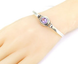 Pretty Faceted Oval Amethyst 9 x 7mm Sterling Silver Tension Bangle 13.1g