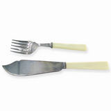 VINTAGE QUALITY EPNS & FAUX BONE HANDLE FISH SERVING SET. MAKER ISG