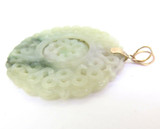 Intricately Carved Circular Jadeite Medallion 14ct Gold Rotating Carved Centre