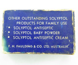 c1950s F H FAULDING SMALL UNUSED SOLYPTOL SOAP + BOX + PAMPHLET.
