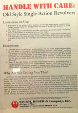 RARE c1980 STURM, RUGER HANDLE WITH CARE OLD STYLE SINGLE ACTION REVOLVER POSTER