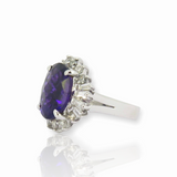 Deep Purple Chequerboard Amethyst & Diamond 14ct Gold Halo Ring Val Sz P $6750