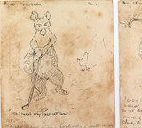 Rare 1901 Australian Hand Drawn in Ink Postcards. Bear & Hen Comical.