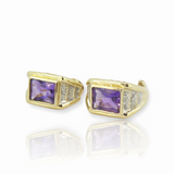 14ct Yellow Gold Amethyst & Diamond Set Half Hoop Earrings Val $3120