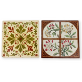 2 Antique Colourful / Floral Feature Tiles.