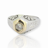 Vintage Antique Style 0.30ct Old Cut Diamond Two Tone 14ct Ring Sz S Val $2980