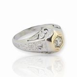 Vintage Antique Style 0.30ct Old Cut Diamond Two Tone 14ct Ring Sz S Val $2980