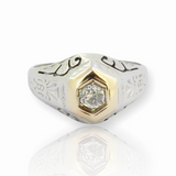 Vintage Antique Style 0.30ct Old Cut Diamond Two Tone 14ct Ring Sz S Val $2980