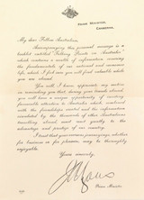 c1936 Letter ex Australian Prime Minister re Book “Talking Points on Australia”.