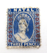 c1872 Natal QV 3d Overprint Stamp. Used & Hinged