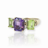 Vintage Amethyst & Peridot 10ct Gold Cocktail Ring Size L Val $2160