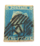c1849 2d Blue HH Imperf Plate 3 / 4 Used Hinged.