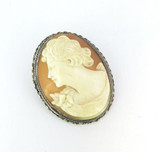 Vintage Sterling Silver Carved Cameo Decorative Setting Brooch 8.8g