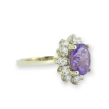 Vintage Amethyst & Cubic Halo Set 10ct Yellow Gold Ring Size O Val $2570