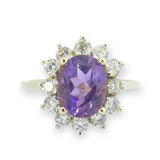 Vintage Amethyst & Cubic Halo Set 10ct Yellow Gold Ring Size O Val $2570