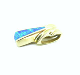 Striking 14ct Yellow Gold Electric Blue / Green Created Opal Slider Pendant 7g