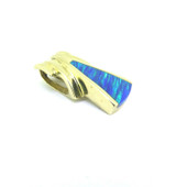 Striking 14ct Yellow Gold Electric Blue / Green Created Opal Slider Pendant 7g